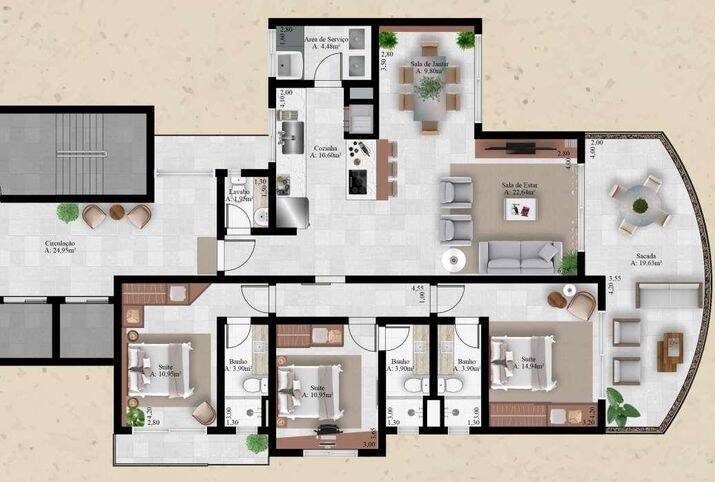 Apartamento à venda com 3 quartos, 138m² - Foto 3