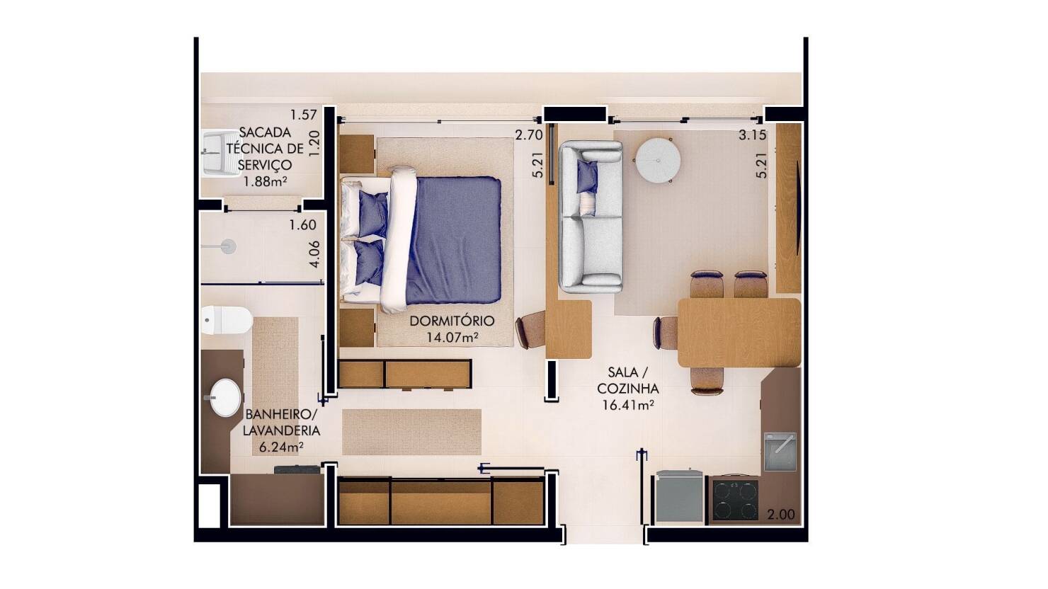 Apartamento, 1 quarto, 45 m² - Foto 3